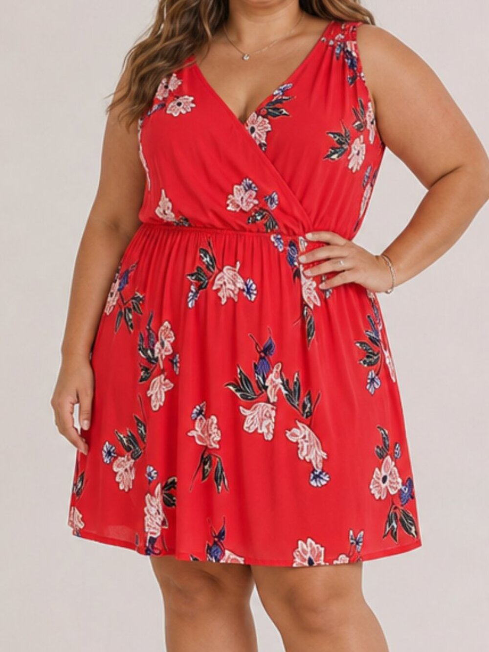Maurices XXL Tomato Girl Summer Mixed Pattern Floral Sleeveless Dress Red